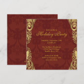 Uitnodiging voor Gold Damask-kerstfeestdag (Voorkant / Achterkant)