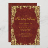 Uitnodiging voor Gold Damask-kerstfeestdag (Voorkant / Achterkant)