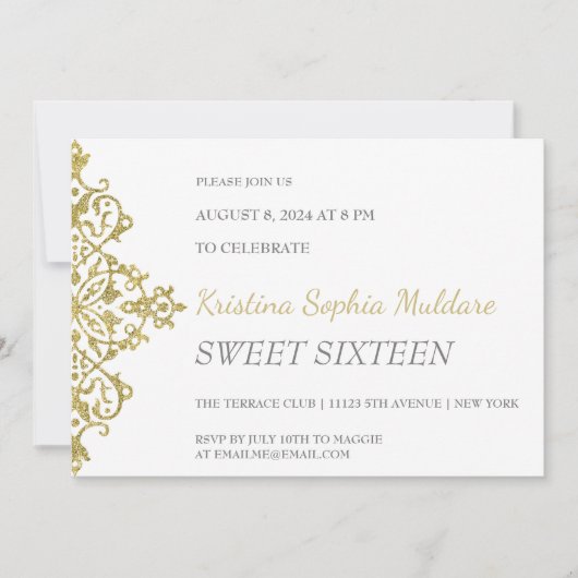 Uitnodiging voor Gold Glitter Border Party (Voorkant)