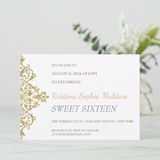 Uitnodiging voor Gold Glitter Border Party (Staand voorkant)