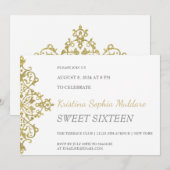 Uitnodiging voor Gold Glitter Border Party (Voorkant / Achterkant)