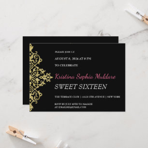 Uitnodiging voor Gold Glitter Border Party