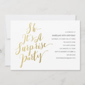 Uitnodiging voor Gold Script Surprise Party (Voorkant)