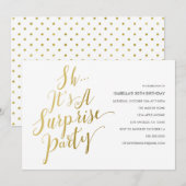 Uitnodiging voor Gold Script Surprise Party (Voorkant / Achterkant)