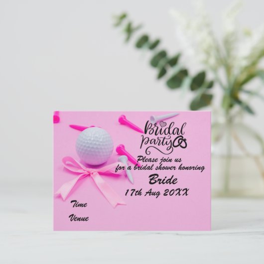 Uitnodiging voor golf bruidsmeisjesborrel golfbal  (Staand voorkant)