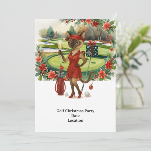 Uitnodiging voor GOLF kerstfeest voor kattenliefhe (Staand voorkant)