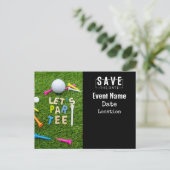 Uitnodiging voor golf par tee-feestje met golfbal briefkaart (Staand voorkant)
