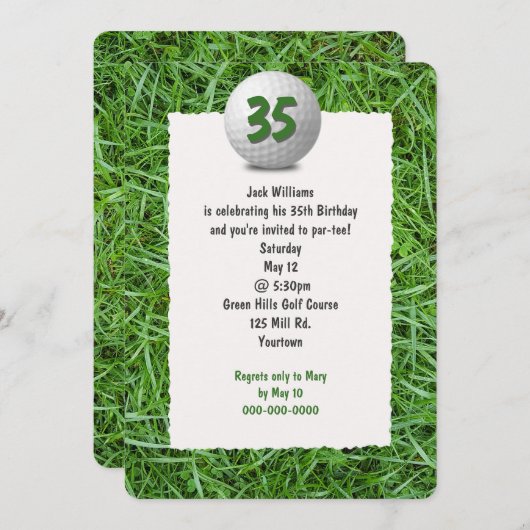 Uitnodiging voor golfer's 35e verjaardagsfeestje (Voorkant / Achterkant)