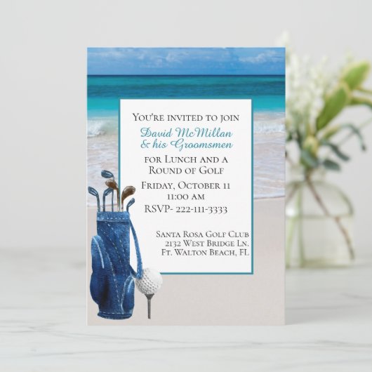 Uitnodiging voor golfparty van de bruidegom op Whi (Staand voorkant)