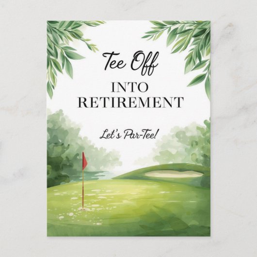 Uitnodiging voor golfpensioenfeest op green (Voorkant)