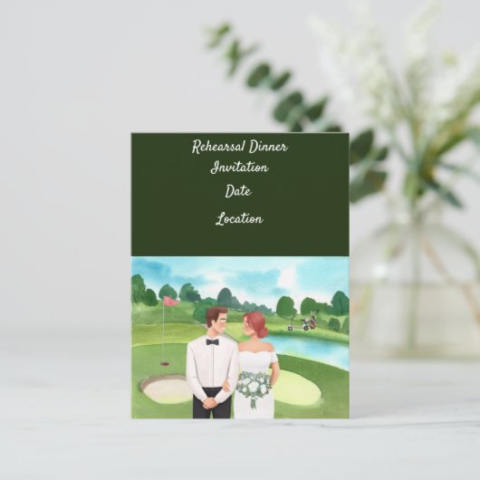 Uitnodiging voor golfproefbruiloftdiner (Staand voorkant)