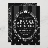 Uitnodiging voor Goth-meisjes zwart-wit schedel fe (Voorkant / Achterkant)