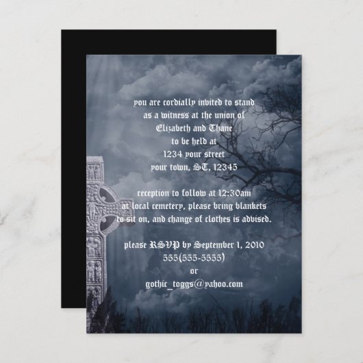Uitnodiging voor Gothic-bruiloft van begraafplaats (Voorkant / Achterkant)