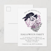 Uitnodiging voor Gotisch Raven Halloween-feest Briefkaart (Voorkant / Achterkant)
