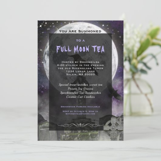 Uitnodiging voor Gotische Volle Maan Heksen Thee F (Staand voorkant)