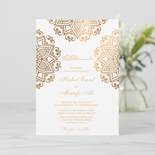 Uitnodiging voor goudbruidjes (Staand voorkant)