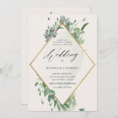 Uitnodiging voor goudbruinbruiloft met elegant gou (Voorkant / Achterkant)