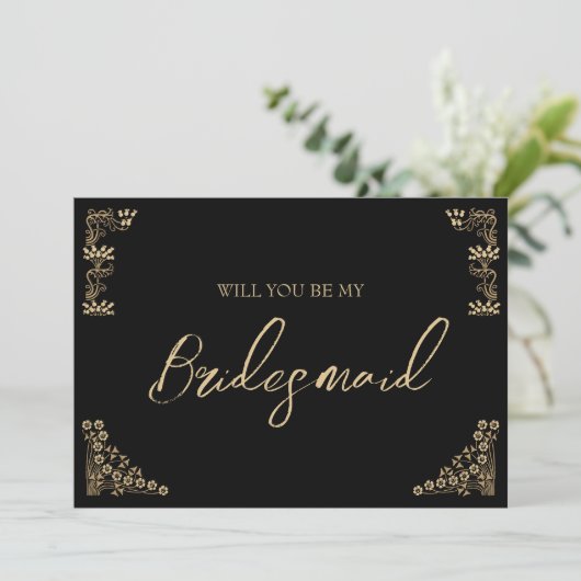 Uitnodiging voor gouddeo bruidmaid (Staand voorkant)