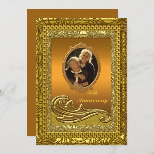 Uitnodiging voor gouden 50e huwelijksverjaardagsfe (Voorkant / Achterkant)