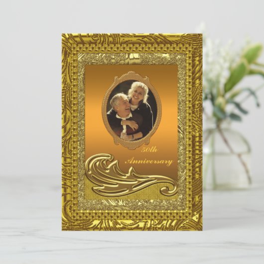 Uitnodiging voor gouden 50ste verjaardagsfeestje (Staand voorkant)