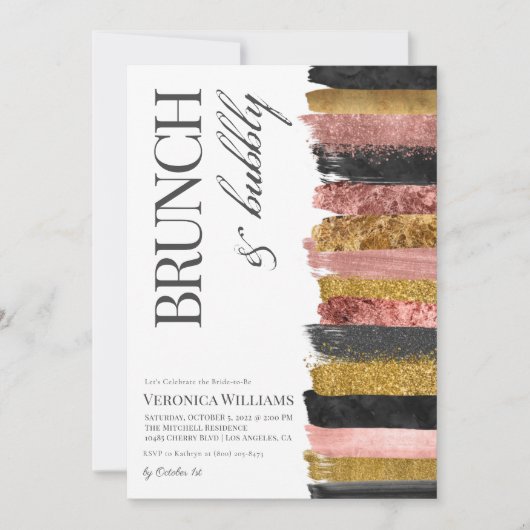 Uitnodiging voor gouden bridal in Brunch & Bubble (Voorkant)