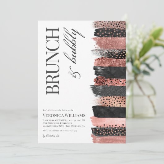 Uitnodiging voor gouden bridal in Brunch & Bubble  (Staand voorkant)