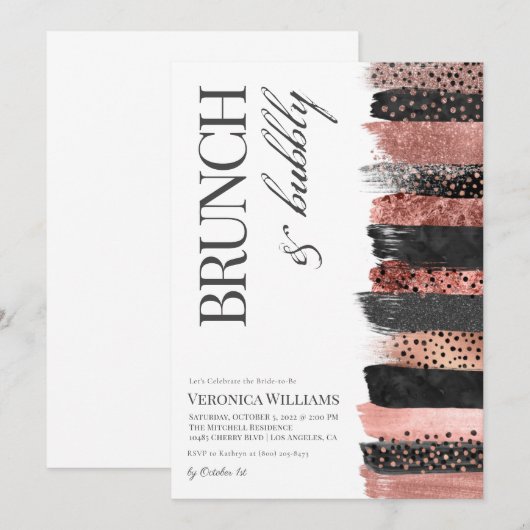 Uitnodiging voor gouden bridal in Brunch & Bubble  (Voorkant / Achterkant)