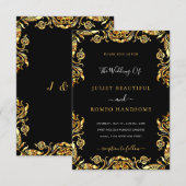 Uitnodiging voor gouden bruiloft Golden Floral omh (Voorkant / Achterkant)