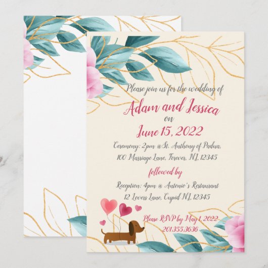  uitnodiging voor gouden bruiloft in Floral Pink (Voorkant / Achterkant)