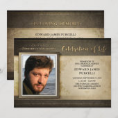 Uitnodiging voor gouden bruine fotogedenkdienst (Voorkant / Achterkant)