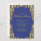 Uitnodiging voor gouden en blauwe kerstfeestdagen (Voorkant)