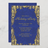 Uitnodiging voor gouden en blauwe kerstfeestdagen (Voorkant / Achterkant)