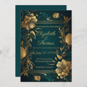 Uitnodiging voor gouden en groene luxe thema. (Voorkant / Achterkant)