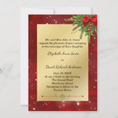 Uitnodiging voor gouden en rode kerstbruiloft (Voorkant)