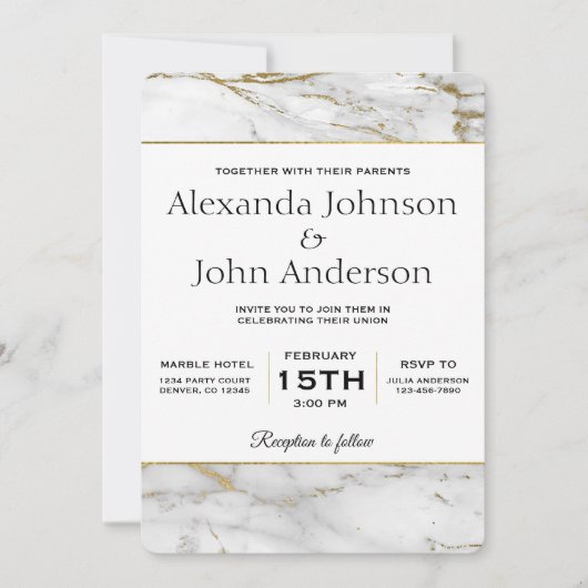 Uitnodiging voor gouden en witte marmer (Voorkant)
