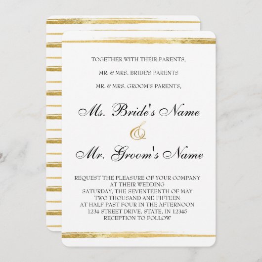 Uitnodiging voor gouden en zwarte bruiloft (Voorkant / Achterkant)