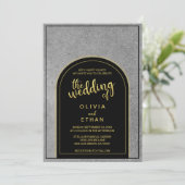 Uitnodiging voor gouden en zwarte bruiloft in de e (Staand voorkant)