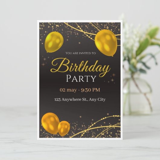 Uitnodiging voor gouden en zwarte feestdagen (Staand voorkant)