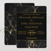 Uitnodiging voor gouden en zwarte marmer (Voorkant / Achterkant)