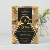 Uitnodiging voor gouden en zwarte verjaardag (Staand voorkant)