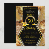 Uitnodiging voor gouden en zwarte verjaardag (Voorkant / Achterkant)