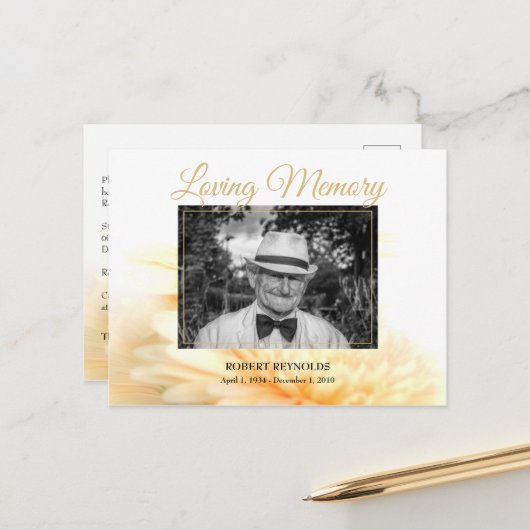 Uitnodiging voor gouden fotofuneraldienst-herdenki (Voorkant / Achterkant in situ)