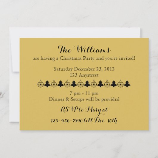 Uitnodiging voor gouden kerstbomen (Achterkant)
