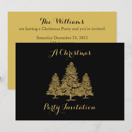 Uitnodiging voor gouden kerstbomen (Voorkant / Achterkant)