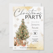 Uitnodiging voor gouden kerstboom-winterfeest (Voorkant)