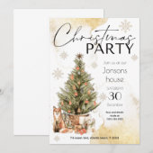 Uitnodiging voor gouden kerstboom-winterfeest (Voorkant / Achterkant)