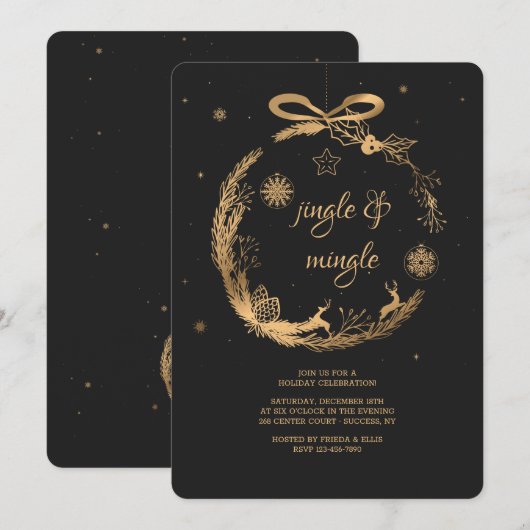 Uitnodiging voor gouden kerstfeestdag (Voorkant / Achterkant)