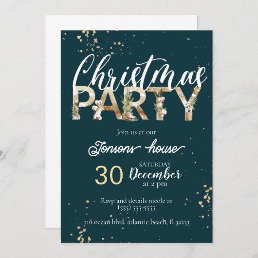 Uitnodiging voor gouden Kerstnacht (Voorkant / Achterkant)