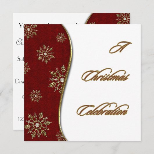 Uitnodiging voor Gouden Sneeuwvlok Kerstfeest (Voorkant / Achterkant)