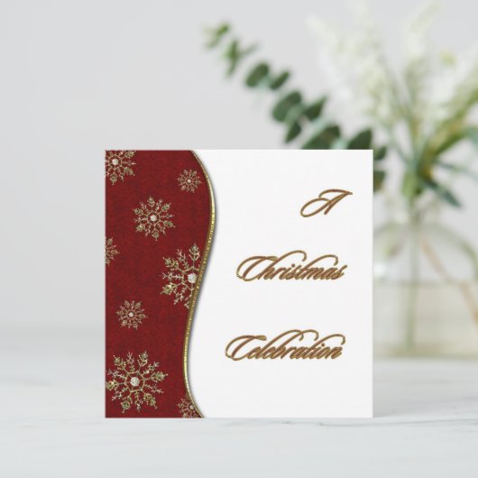 Uitnodiging voor Gouden Sneeuwvlok Kerstfeest (Staand voorkant)